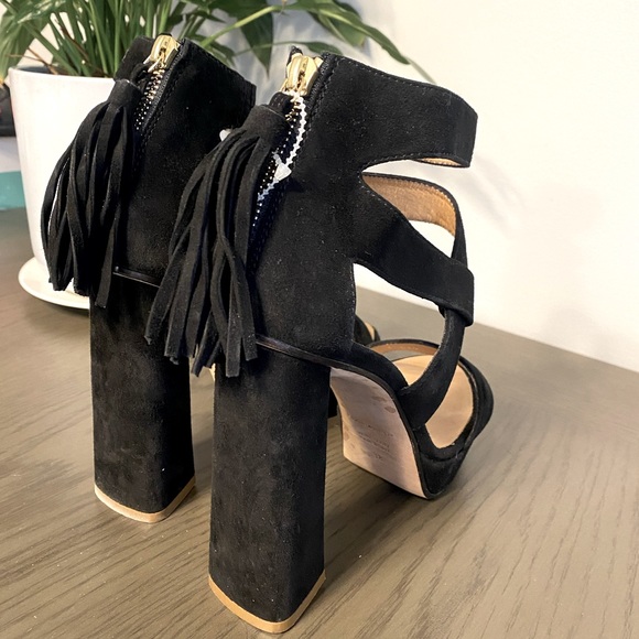 💕 DSQUARED2 Open Toe Black Suede Pump Chunky High Heel Italy Women’s 38 / 7 NIB - Picture 7 of 10